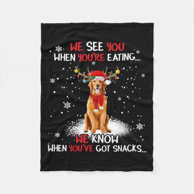 Santa Golden Retriever Reindeer Light Christmas Pa Fleecefilt (Framsidan)