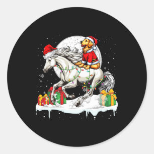Santa Golden Retriever Riding Horse julägare Runt Klistermärke