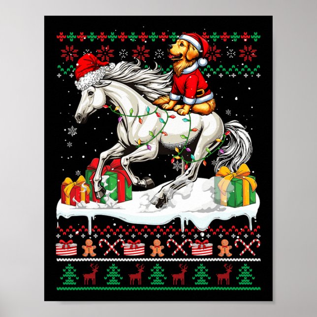 Santa Golden Retriever Riding Horse julsvensk Poster (Framsidan)