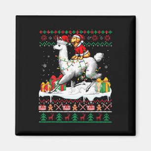 Santa Golden Retriever Riding Llama jul Swea Magnet
