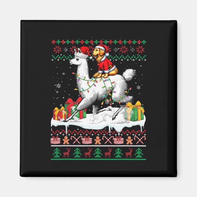 Santa Golden Retriever Riding Llama jul Swea Magnet (Framsidan)
