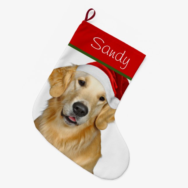 Santa Golden Retriever Stor Julstrumpa (Framsidan (Hängande))
