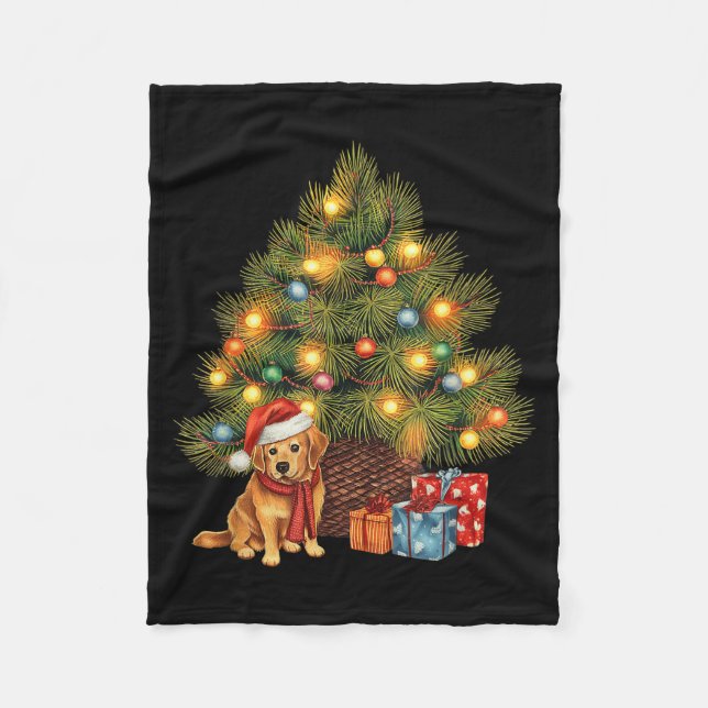 Santa Golden Retriever Tree Christmas Lights Dog X Fleecefilt (Framsidan)