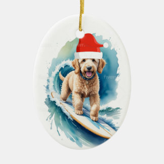 Santa goldendoodle julprydnad julgransprydnad keramik