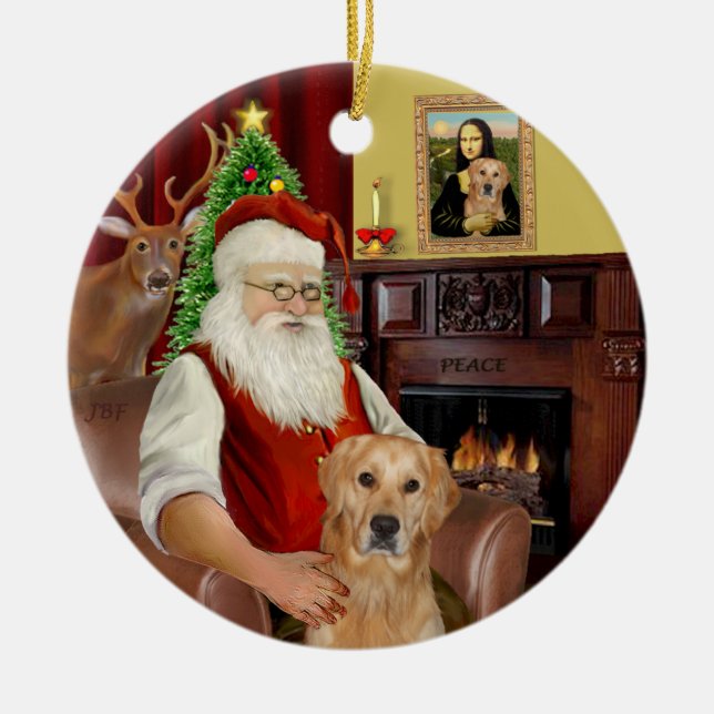 Santa - GoldenRetriever (K) Julgransprydnad Keramik (Framsidan)