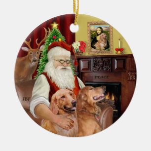 Santa - GoldenRetriever (TWO-B) Julgransprydnad Keramik