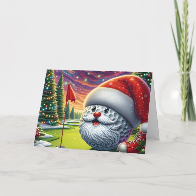 Santa Golf Ball Golfer Holiday Card Helgkort (Framsida)