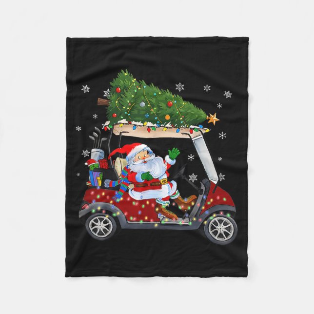 Santa Golf Cart Christmas Tree Lights Xmas Golfer  Fleecefilt (Framsidan)