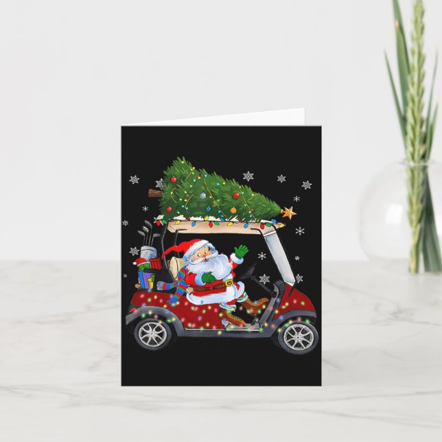 Santa Golf Cart Christmas Tree Lights Xmas Golfer  Kort (Framsida)