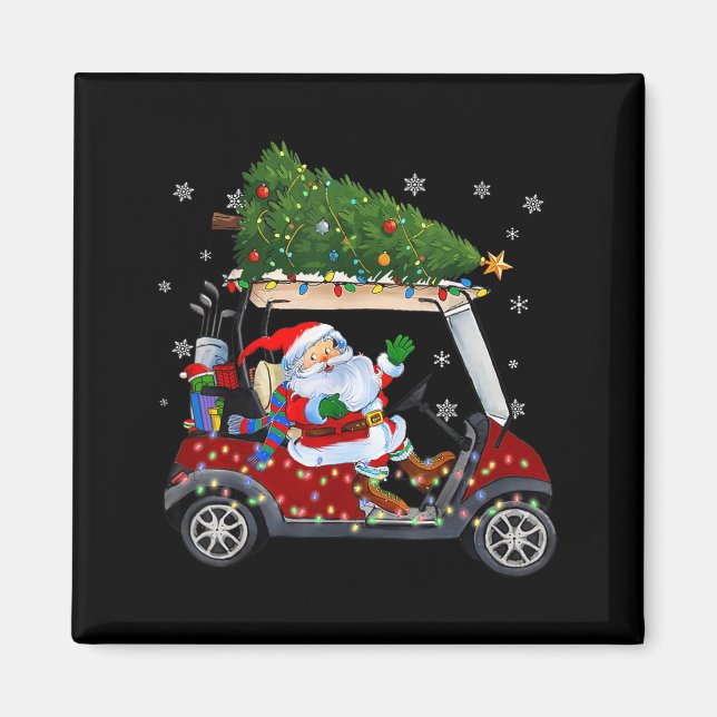 Santa Golf Cart Christmas Tree Lights Xmas Golfer  Magnet (Framsidan)