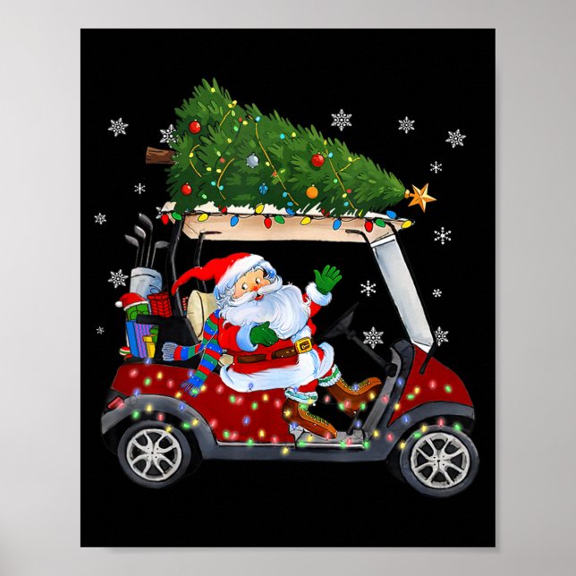 Santa Golf Cart Christmas Tree Lights Xmas Golfer  Poster (Framsidan)