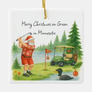 Santa golfar i Minnesota Holiday Keramisk juldekor Julgransprydnad Keramik