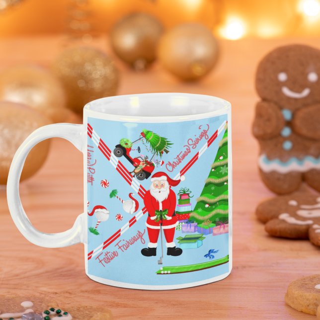 Santa Golfing by Julgran Kaffemugg (A funny golf Santa mug! Perfect for the golfing family who loves to practice their putting. )