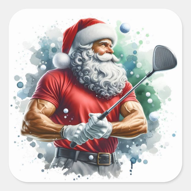Santa Golfing i Winter Fyrkantigt Klistermärke (Framsida)