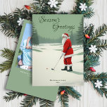 Santa Golfing Photo Julkort<br><div class="desc">Elegantens moderna platta Julhälsningar kort med tomtens golfing på en snö täckt kurs. Kortets baksida innehåller ett stort familjefoto (platshållare som ska bytas ut), ett personligt avslappnad-meddelande och namnteckning familj. Önska dina vänner och din familj "Season's Hälsning" samtidigt som du delar ditt kärlek av golf. Behöver du hjälp med att...</div>