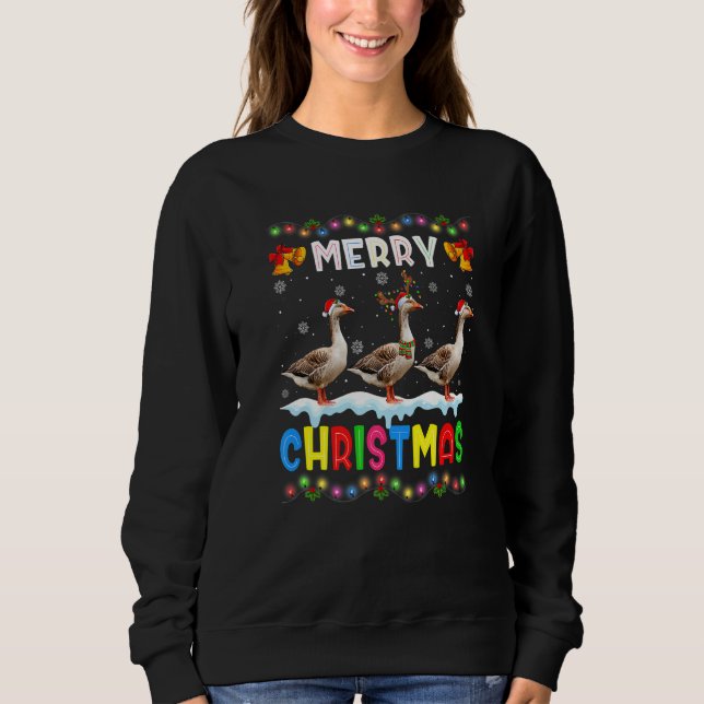 Santa Goose Animals Merry Christmas Pajama T Shirt (Framsida)