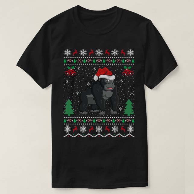 Santa Gorilla Animal Lover Julafton Gift Ugly Gori T Shirt (Design framsida)