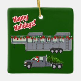 Santa Grått Lastbil och Horse Trailer Jul Julgransprydnad Keramik