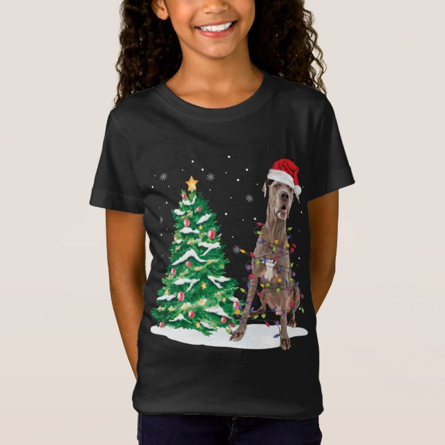 Santa Great dane Hund Julgran Light Funny Xm T Shirt (Framsida)
