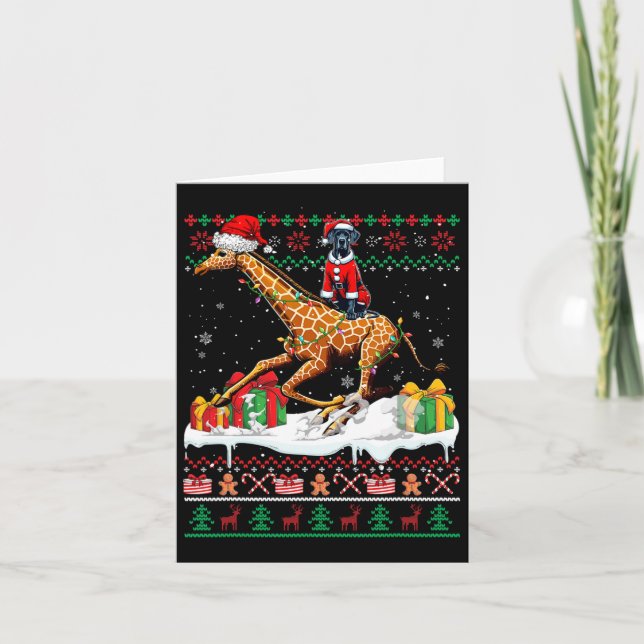 Santa Great dane Riding Giraffe jul Sweater Kort (Framsida)