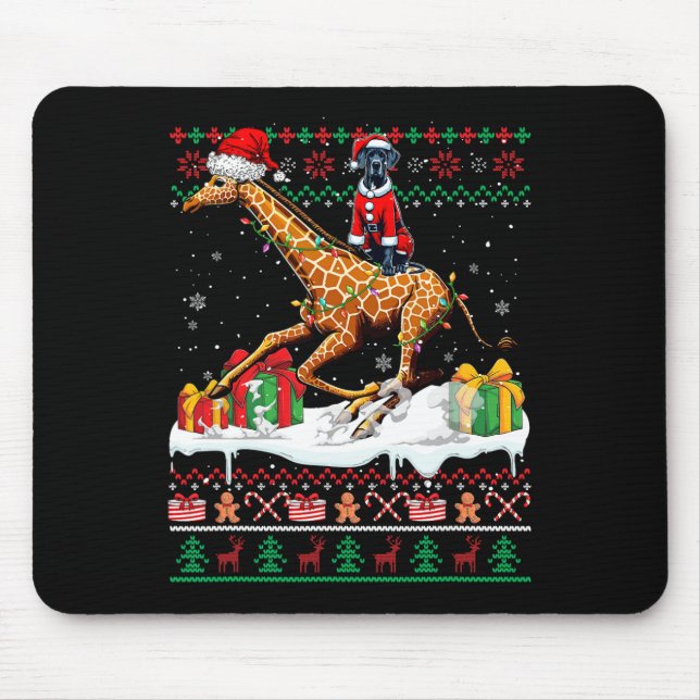 Santa Great dane Riding Giraffe jul Sweater Musmatta (Framsidan)