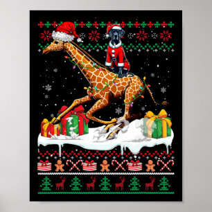 Santa Great dane Riding Giraffe jul Sweater Poster