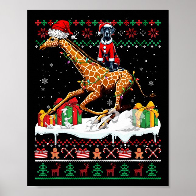 Santa Great dane Riding Giraffe jul Sweater Poster (Framsidan)