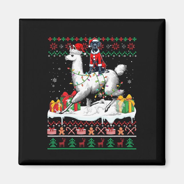 Santa Great dane Riding Llama jul Sweater Lo Magnet (Framsidan)