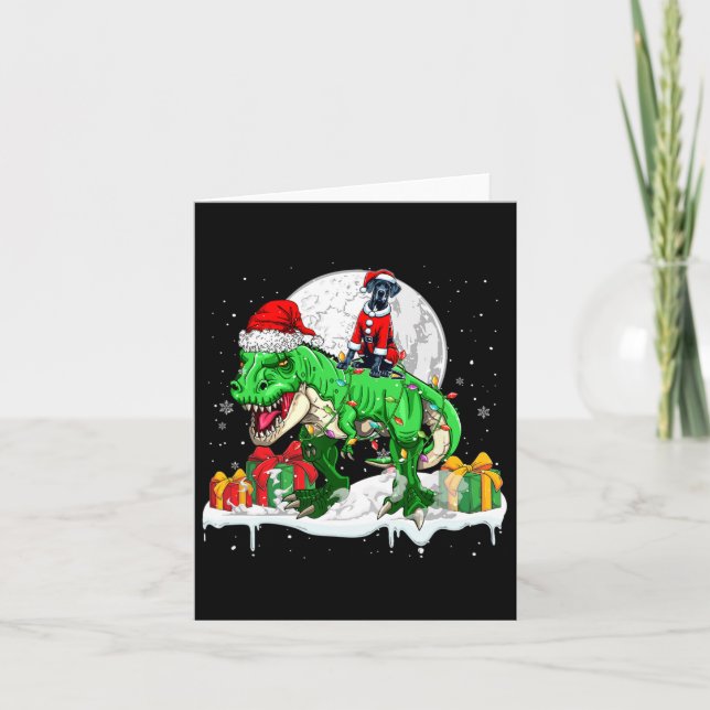 Santa Great dane Riding T-rex-julägare Kids Kort (Framsida)
