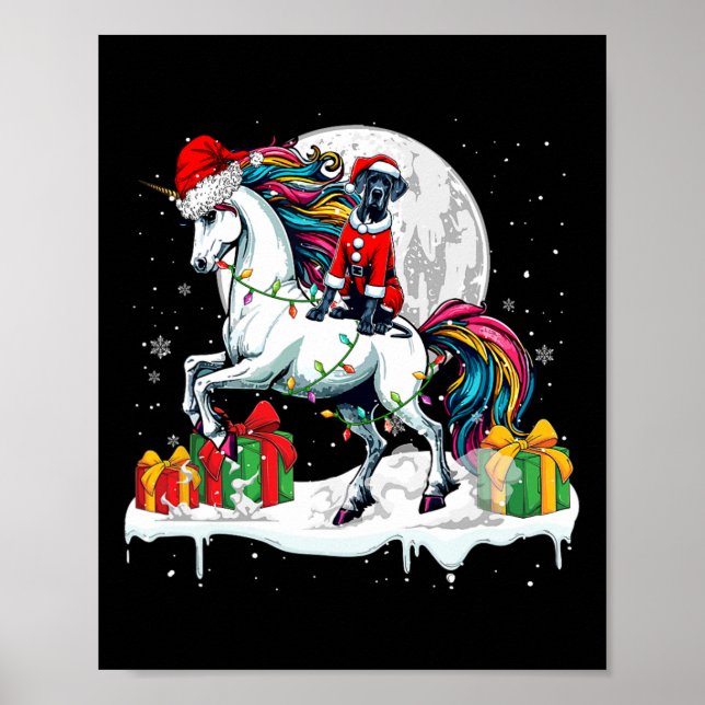 Santa Great dane Riding Unicorn, ägare Ki Poster (Framsidan)