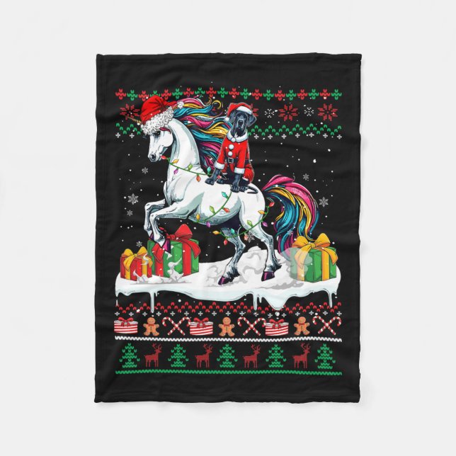 Santa Great dane Riding Unicorn-julsötare Fleecefilt (Framsidan)