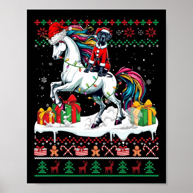 Santa Great dane Riding Unicorn-julsötare Poster (Framsidan)