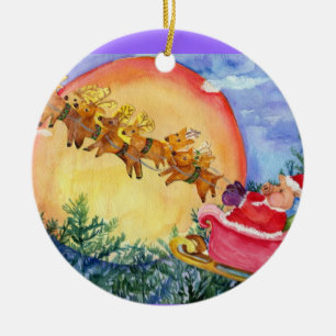 Santa gris- & renprydnad julgransprydnad keramik
