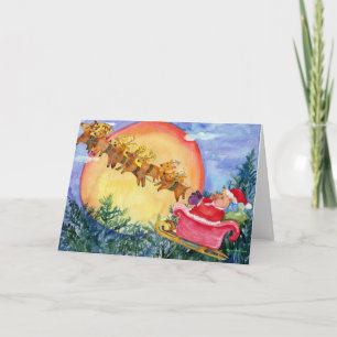 Santa Gris Sleigh Helgkort