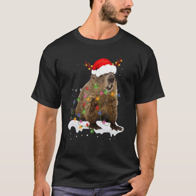 Santa Groundhog Animal jul Ljus jul jul jul T Shirt (Framsida)