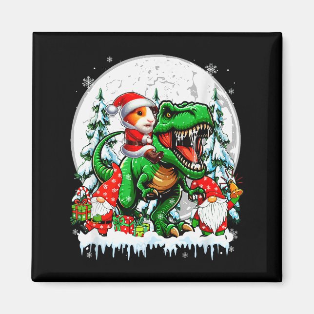 Santa Guinea G Riding T-rex Gnomes Christmas Trees Magnet (Framsidan)
