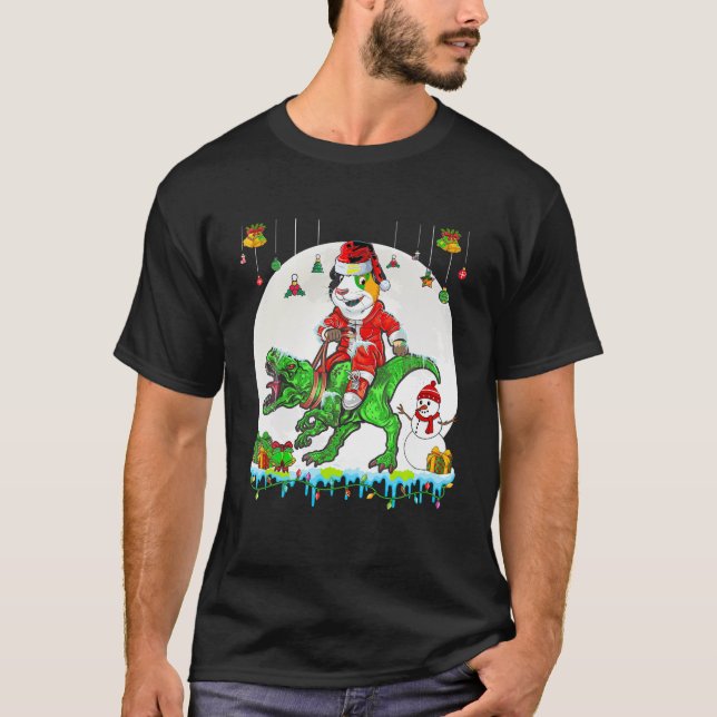 Santa Guinea Gris Riding T Rex jul Ljus Sno Shirt (Framsida)
