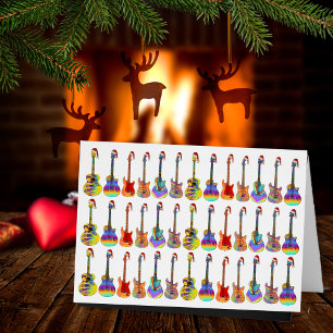 Santa Guitars Färgglada Roliga Festliga Mönster Hälsningskort