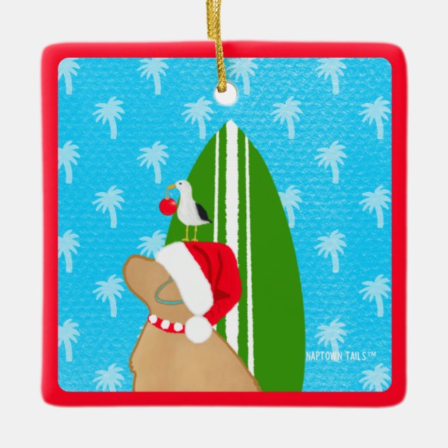 Santa Gul lab Surfboard Hund jul Ornament (Framsida)