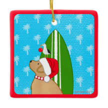 Santa Gul Labrador Surfbräda Hund Jul Ornament
