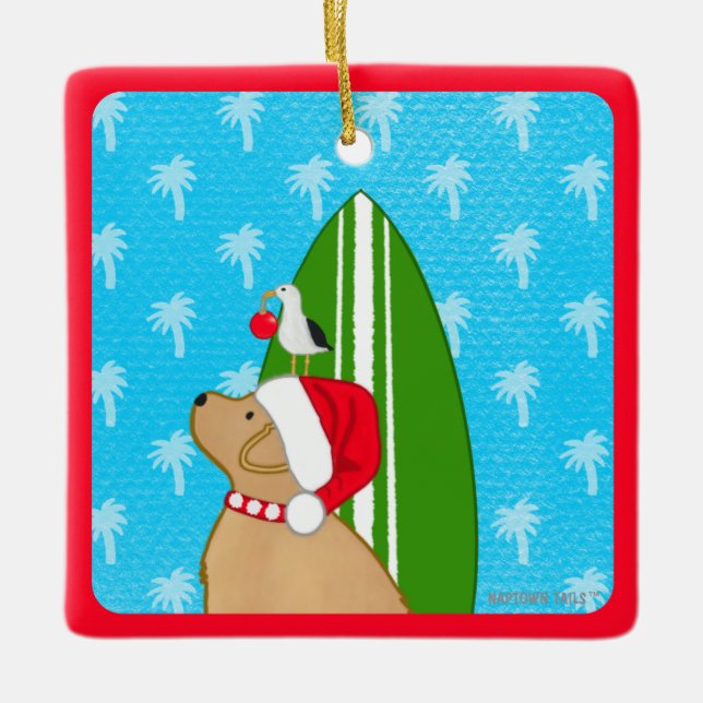 Santa Gul Labrador Surfbräda Hund Jul Ornament (Framsida)