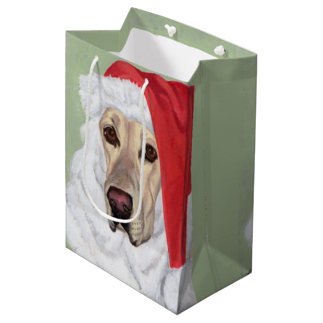 Santa Gult Labrador Puppy Gift Bag (Framsidan Vinklad)