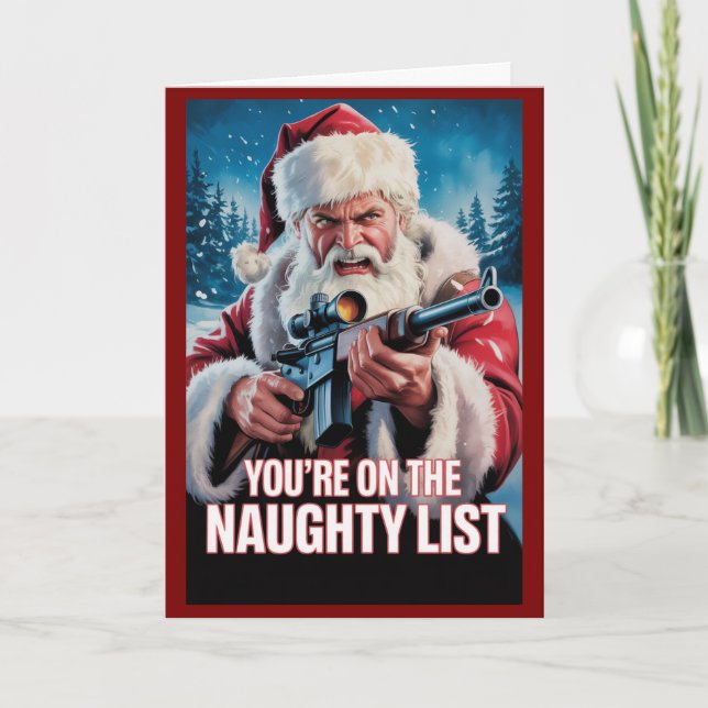 Santa Gun Naughty List Second Amendment Christmas Kort (Framsida)