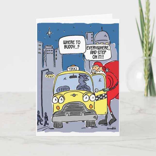 Santa hagel en taxi helgkort (Framsida)