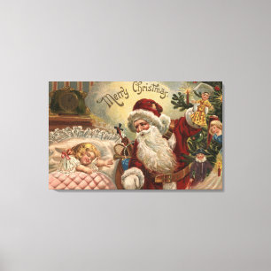 Santa hållande docka som sovar flickan canvastryck
