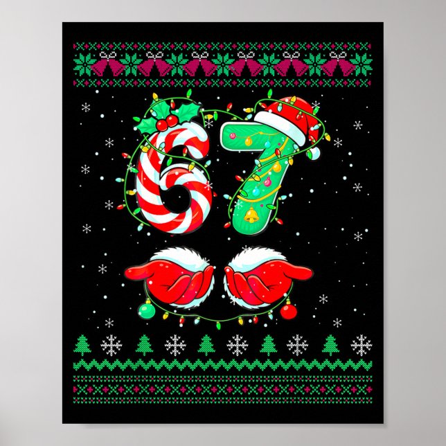 Santa Hands 67 Christmas Ugly Sweater Six Seven Me Poster (Framsidan)