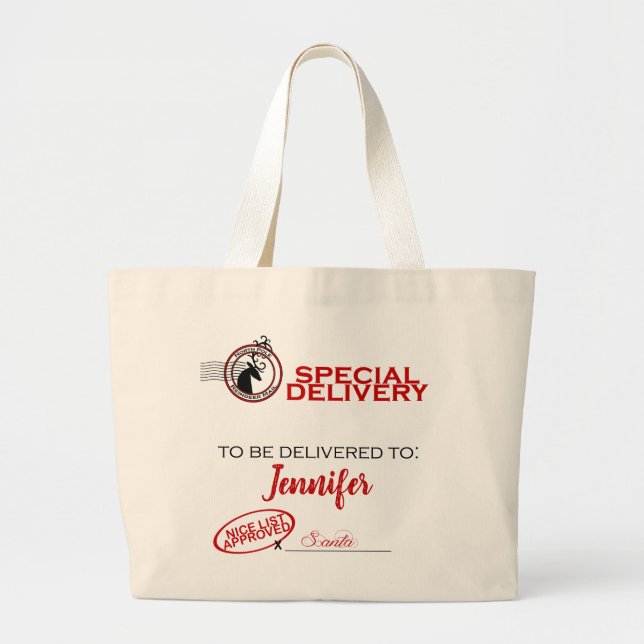Santa hänger lös den speciella leveransen jumbo tygkasse (Framsidan)