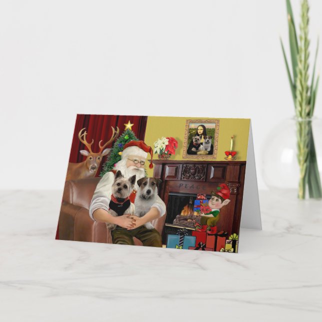 Santa & hans Cairn Terrier & Jack Russell Terrier Tack Kort (Framsida)
