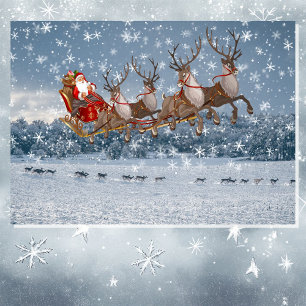 Santa & Hans Sleigh-jul Namnteckning Helgkort