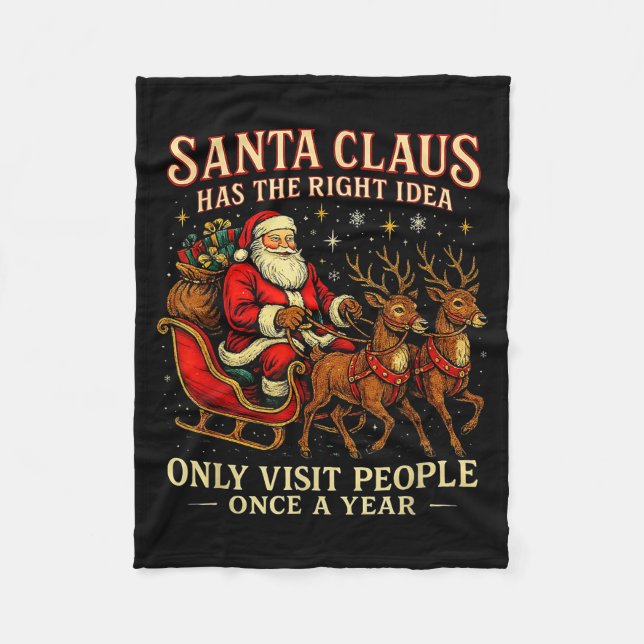 Santa Has The Right Idea Funny Introvert Christmas Fleecefilt (Framsidan)